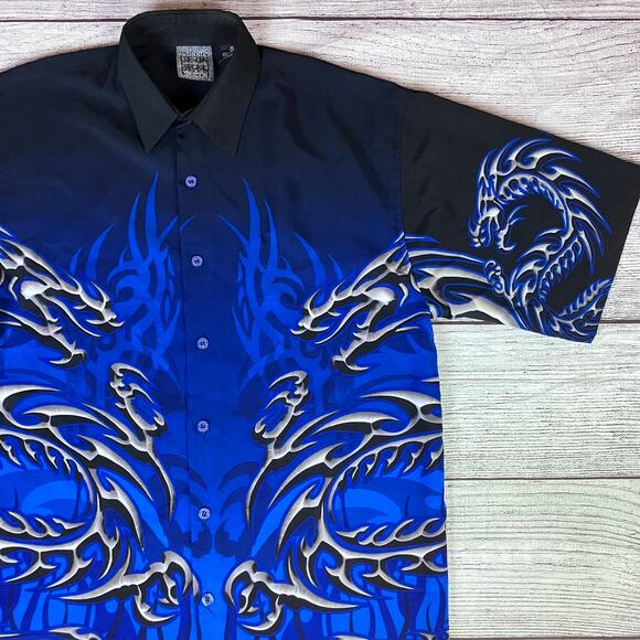 Vintage Y2k Authentic Shaolin Dragon Button Up Shirt - Picture 1 of 7